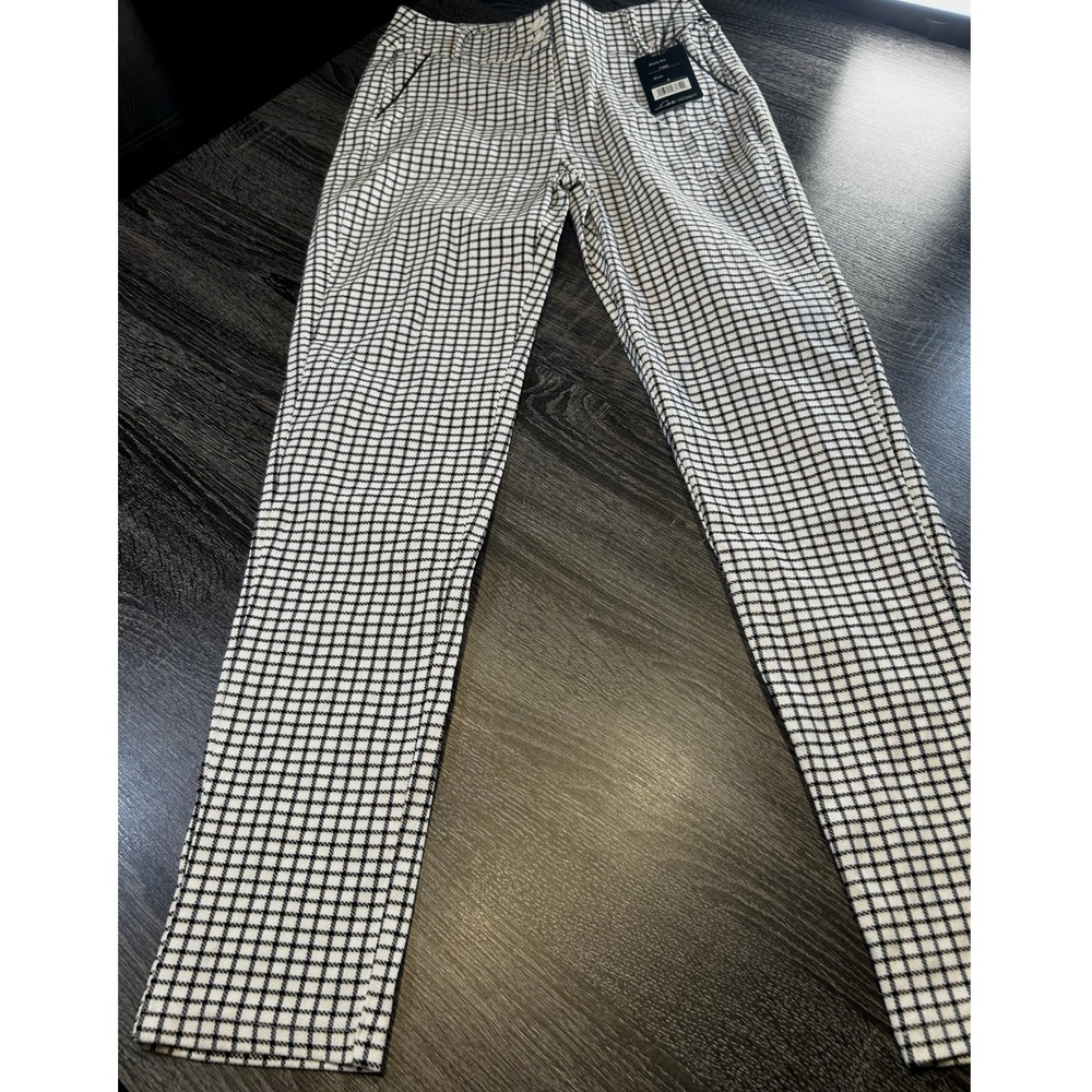 Love University Women's S Checkered Plaid Ankle Pants Black White Stretch